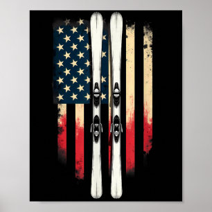 Poster Drapeau américain skieur de ski alpin _1 