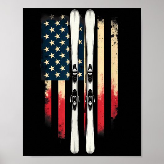 Poster Drapeau américain skieur de ski alpin _1 (Devant)