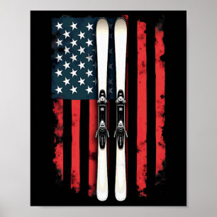 Poster Drapeau américain skieur de ski alpin _2
