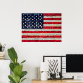 Poster Drapeau américain sur un mur de briques (Bureau à domicile)