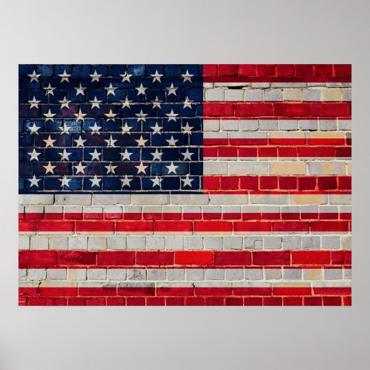 Poster Drapeau américain sur un mur de briques (Devant)