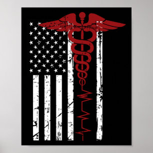 Poster Drapeau américain Symbole Médicale Noir Patriotiqu