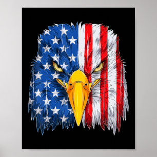 Poster Drapeau américain tête d'aigle patriotique 4 juill