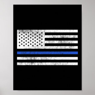 Poster Drapeau américain Thin Blue Line Défendre la polic