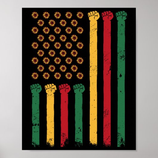 Poster Drapeau américain Tournesol Junetten Blm noir Hist (Devant)