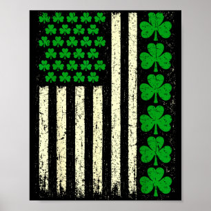 Poster Drapeau américain trèfles irlandais St-Patrick hom