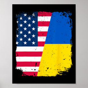 Poster Drapeau américain ukrainien Amitié Pays Vintag