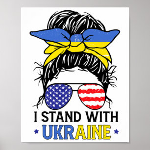 Poster Drapeau américain ukrainien Je suis avec l'Ukraine