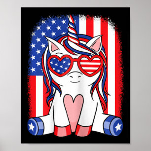 Poster Drapeau Américain Unicorne Drapeau Patriotique Fem