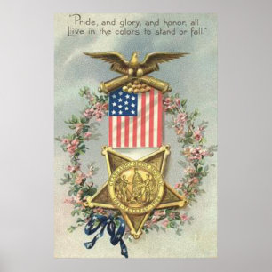 Poster Drapeau américain Union Médaille de la guerre civi