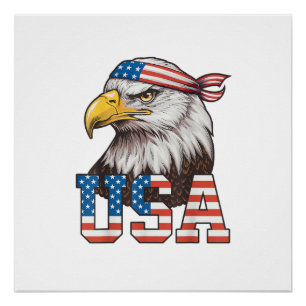Poster Drapeau américain USA Hommes Femmes Enfants Aigle 