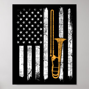 Poster Drapeau américain Usa Trombone - Tromboniste Amour