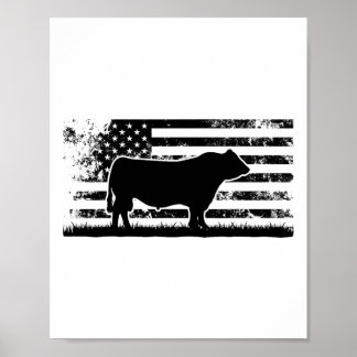 Poster Drapeau américain Usa - Vache américaine Angus noi