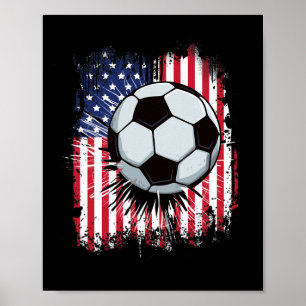 Poster Drapeau américain Usa vintage football 4 juillet p