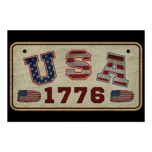 Poster Drapeau américain Vintage 1776 (Devant)