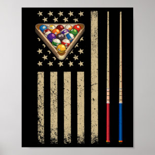 Poster Drapeau Américain Vintage Billard Joueur de Billar
