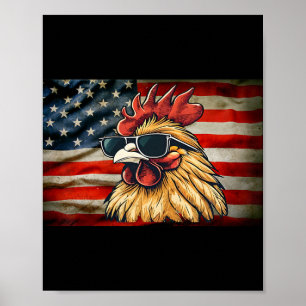 Poster Drapeau américain vintage coq drôle de poulet d'él