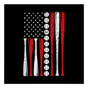 Poster Drapeau américain vintage de baseball du 4 juillet