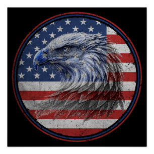 Poster Drapeau américain vintage en détresse Aigle