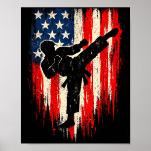 Poster Drapeau américain vintage graphique arts martiaux 