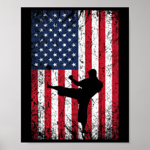 Poster Drapeau américain vintage Karate 4 juillet Marti