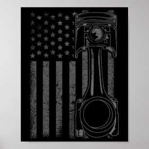 Poster Drapeau américain vintage Piston Drôle Muscle Car