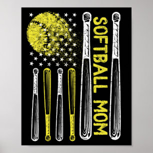 Poster Drapeau américain Vintage softball Fête des mères 