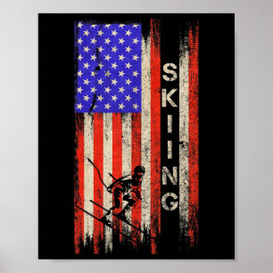Poster Drapeau américain vintage Usa Skieur Silhouette