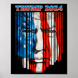 Poster Drapeau américain visage Trump Vintage Donald Trum