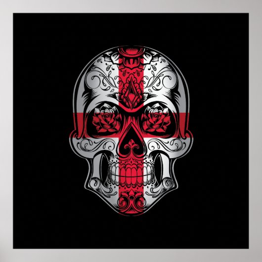 Poster Drapeau Anglais Crâne Et Rose (Devant)