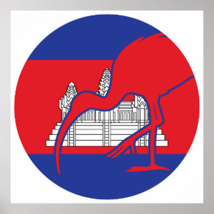 Poster Drapeau animal national cambodgien Ibis géant