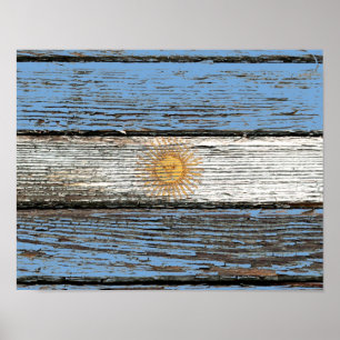 Poster Drapeau argentin avec effet de grain de bois brut