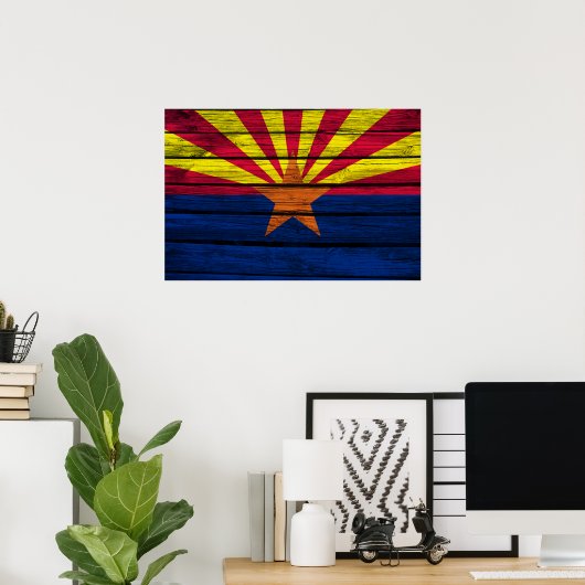 Poster Drapeau Arizona Bois rustique (Bureau à domicile)