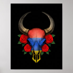 Poster Drapeau arménien Taureau avec des roses rouges