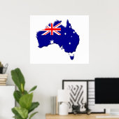 Poster Drapeau australien et forme du pays (Bureau à domicile)