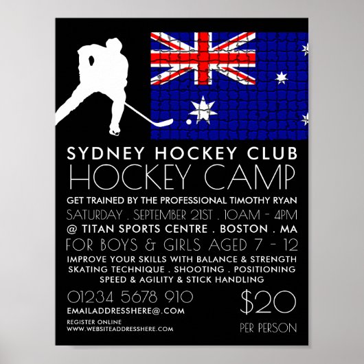 Poster Drapeau australien, Joueur de hockey, Publicité de (Devant)