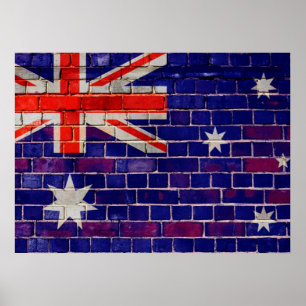 Poster Drapeau australien sur un mur de briques