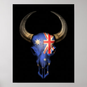 Poster Drapeau australien Taureau sur noir