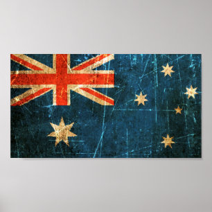 Poster Drapeau australien Vintage rayé et usé