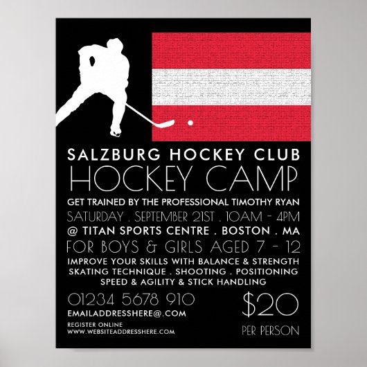 Poster Drapeau autrichien, Joueur de hockey, Publicité de (Devant)