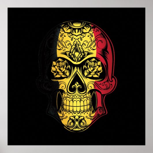 Poster Drapeau Belge Et Rose (Devant)