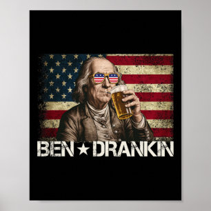 Poster Drapeau Ben Drankin Funny Beer 4 juillet Retro Usa