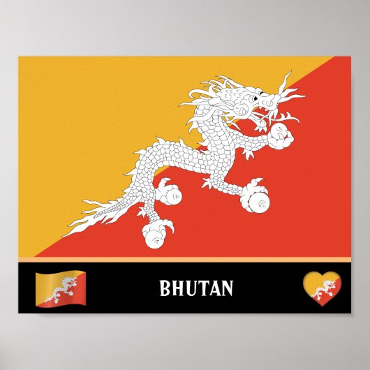 Poster Drapeau bhoutanais & Pays bhoutanais / Dragon bhou (Devant)