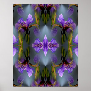 Poster Drapeau Bleu Iris Fleur Abstraite Nature Art