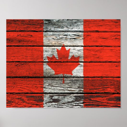 Poster Drapeau canadien avec effet de grain de bois brut (Devant)