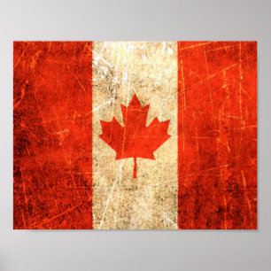 Poster Drapeau canadien Vintage rayé et usé