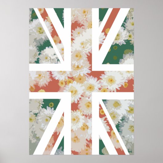 Poster Drapeau Chrysanthemums Flower Union Jack British ( (Devant)