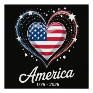 Poster Drapeau Cœur 1776 2026 4 juillet 250e anniversaire