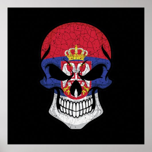 Poster Drapeau crâne souriant de Serbie (Devant)