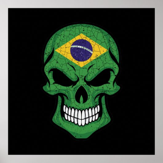 Poster Drapeau crâne souriant du Brésil (Devant)